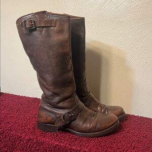 Frye Veronica Boots Womens Size 9 Buckle Stone Brown Equestrian Riding Boots
